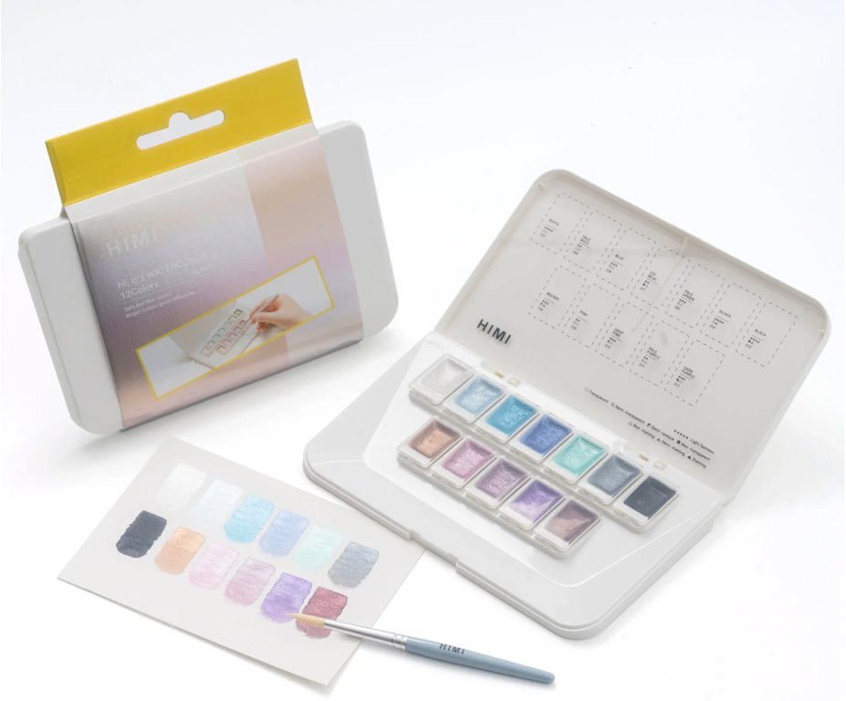 HIMI 12 Colours in closing pans, brush, silver metallic edition