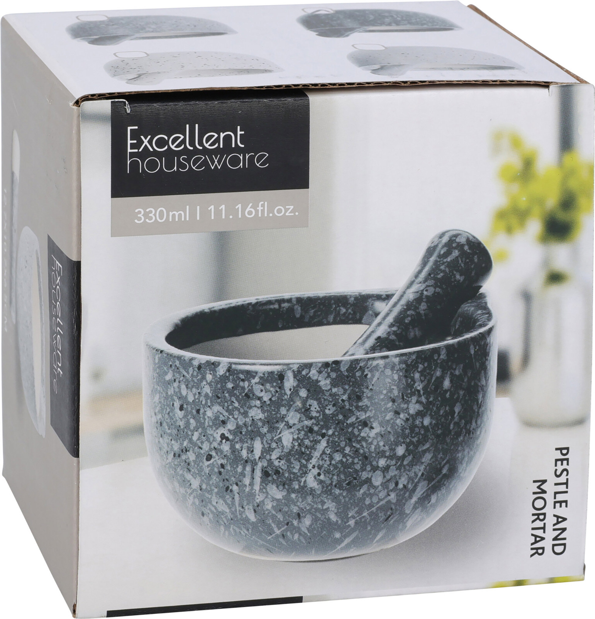 H&L Hmoždíř StoneLook 330 ml, kamenina, žulový efekt – tmavě šedý