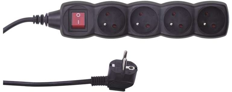 EMOS Prodlužovací kabel s vypínačem – 4 zásuvky, 5m, černý