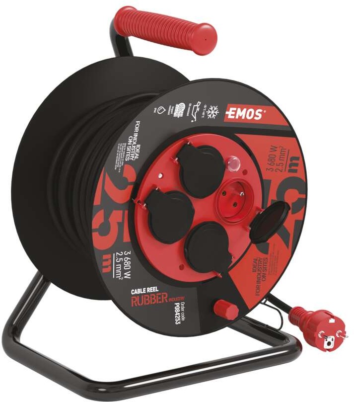 EMOS gumový prodlužovací kabel na bubnu 25m s 4 zásuvkami
