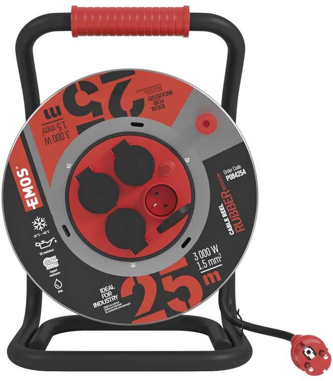 EMOS Guma-neoprén prodluž. kabel, buben kovový – 4z, 25m, 1,5mm2
