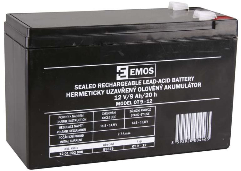 EMOS Bezúdržbový olověný akumulátor 12 V/9 Ah, faston 6,3 mm