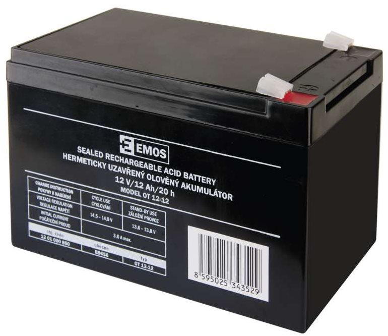 EMOS Bezúdržbový olověný akumulátor 12 V/12 Ah, faston 6,3 mm