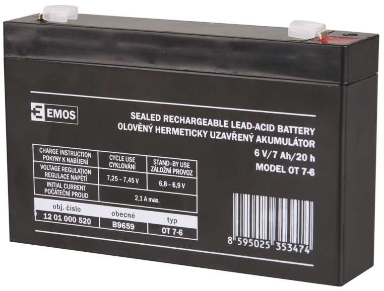 EMOS Bezúdržbový olověný akumulátor 6 V/7 Ah, faston 4,7 mm