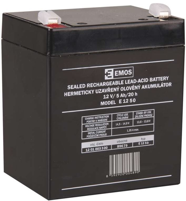 EMOS Bezúdržbový olověný akumulátor 12 V/5Ah, faston 6,3 mm