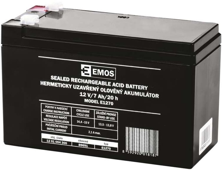 EMOS Bezúdržbový olověný akumulátor 12 V/7 Ah, faston 4,7 mm