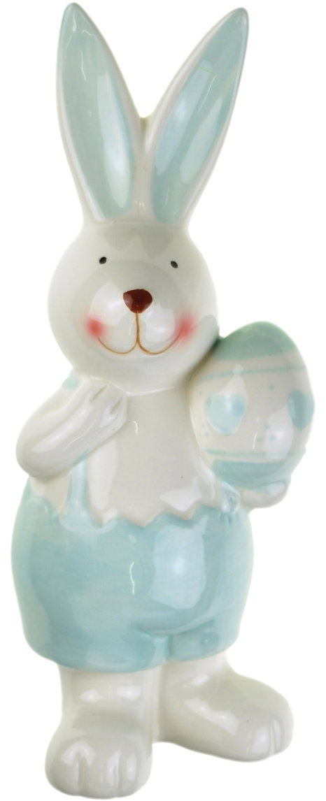 BerryHome Velikonoční dekorace - Zajíc keramický s vajíčkem, 21 cm