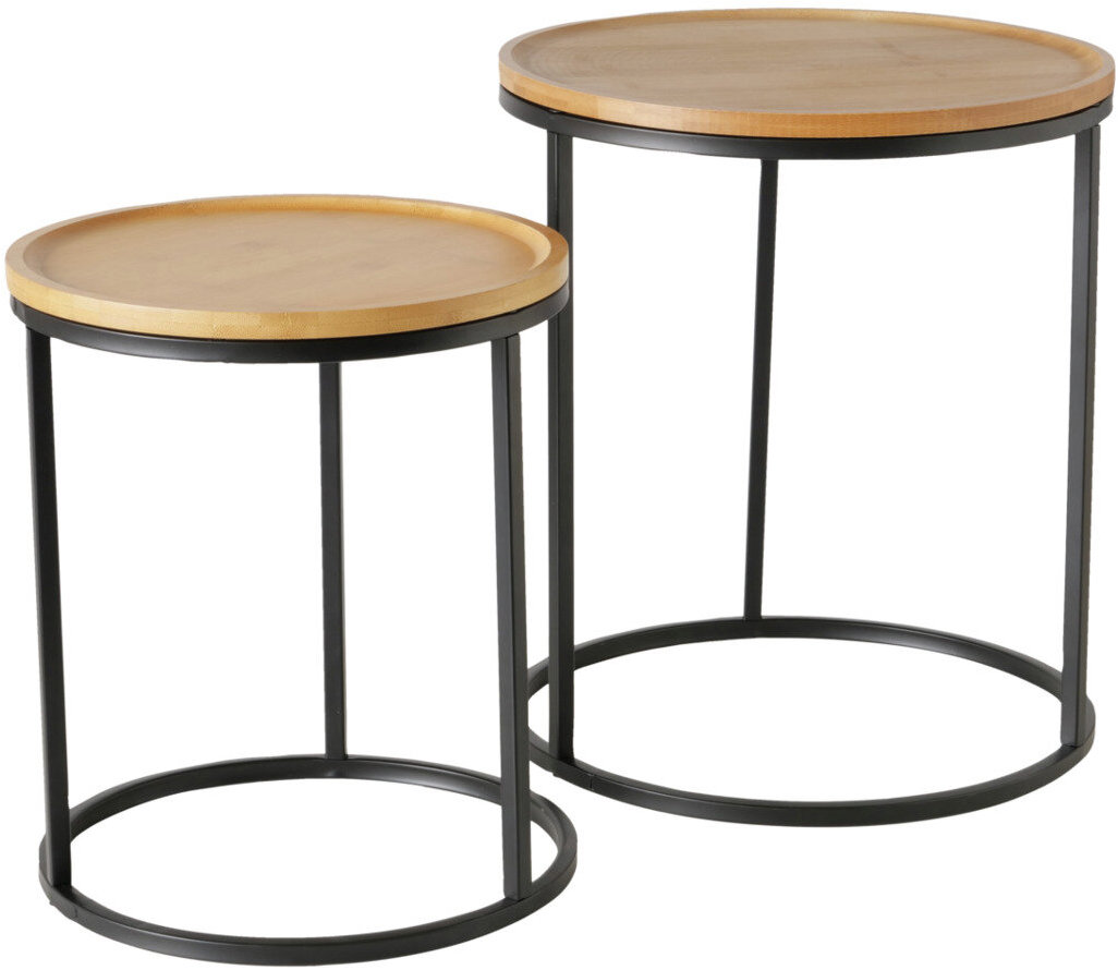 Boltze Sada odkládacích stolků s bambusovou deskou BORINO, výška 38 - 45 cm