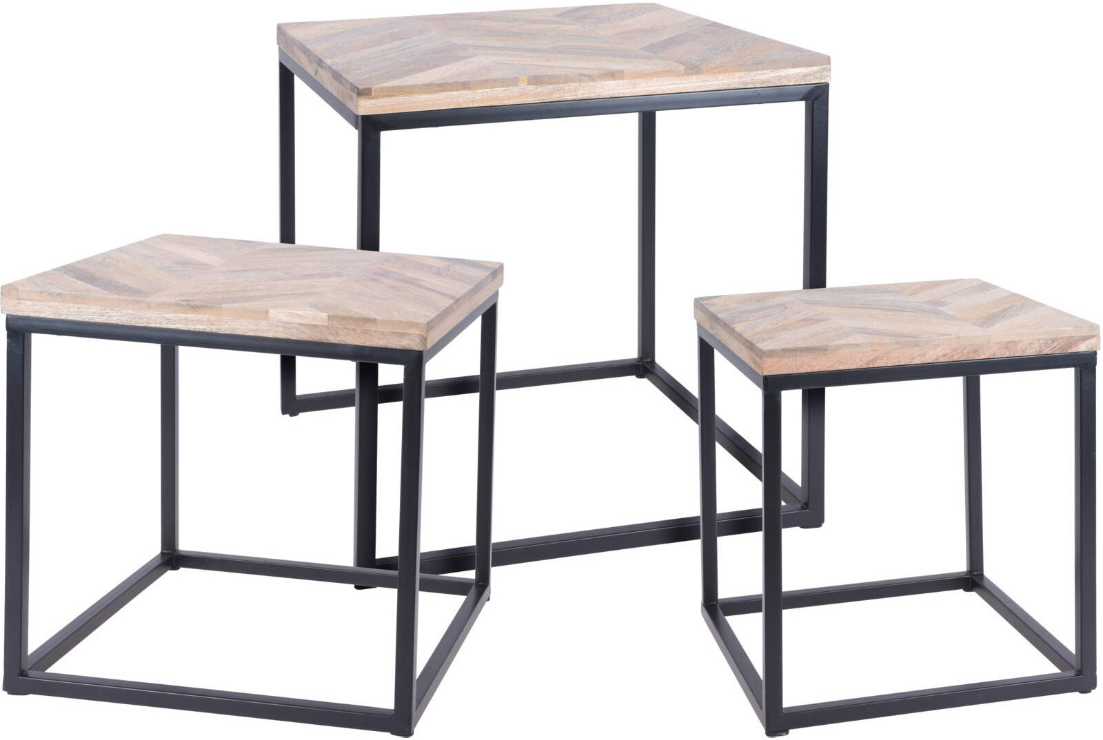 Home Styling Collection, Sada 3 dřevěných konferenčních stolků, kovová konstrukce
