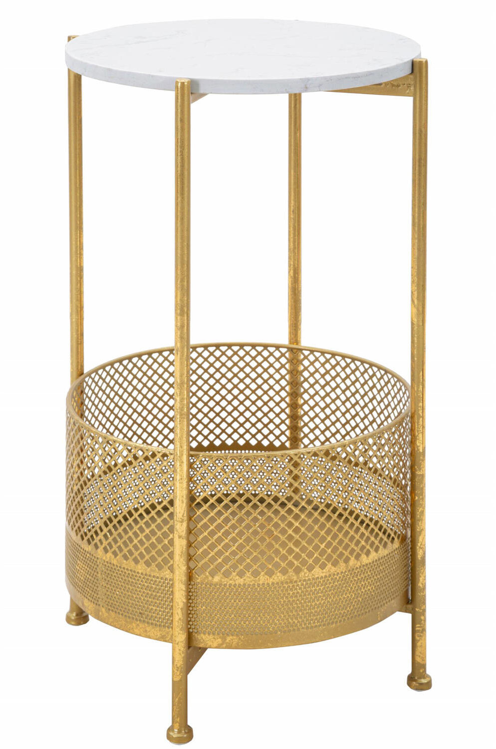 Mauro Ferretti Kávový stolek s košem, zlatá konstrukce, průměr 35 cm