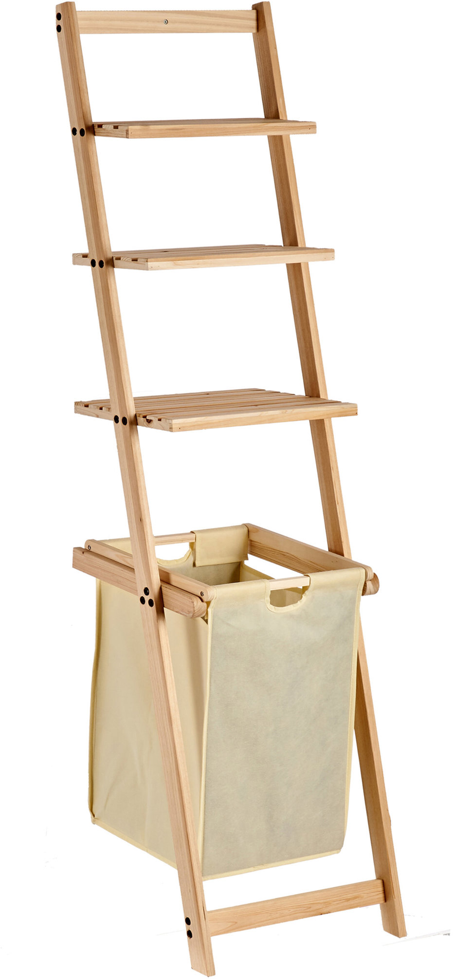 KIPIT Koupelnový regál s béžovým košem na prádlo CLEAR, 156,5 × 41 × 4 cm