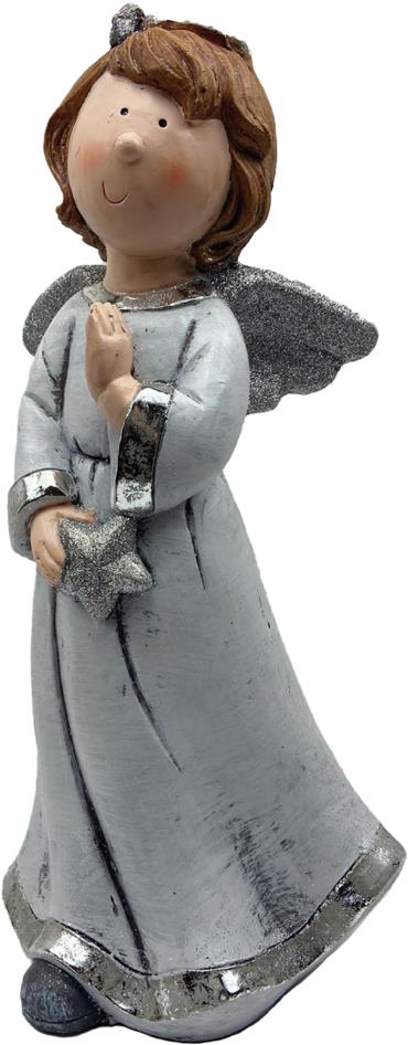 PRODEX Vánoční dekorace - anděl s hvězdou, maxi, bílo/stříbrný, 48 cm