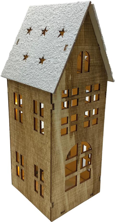 PRODEX Vánoční dekorace - LED domek, velký, hnědý, 25 × 11 cm