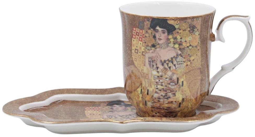 Home Elements porcelánový hrnek 360 ml, s podtáckem, Klimt, Adele