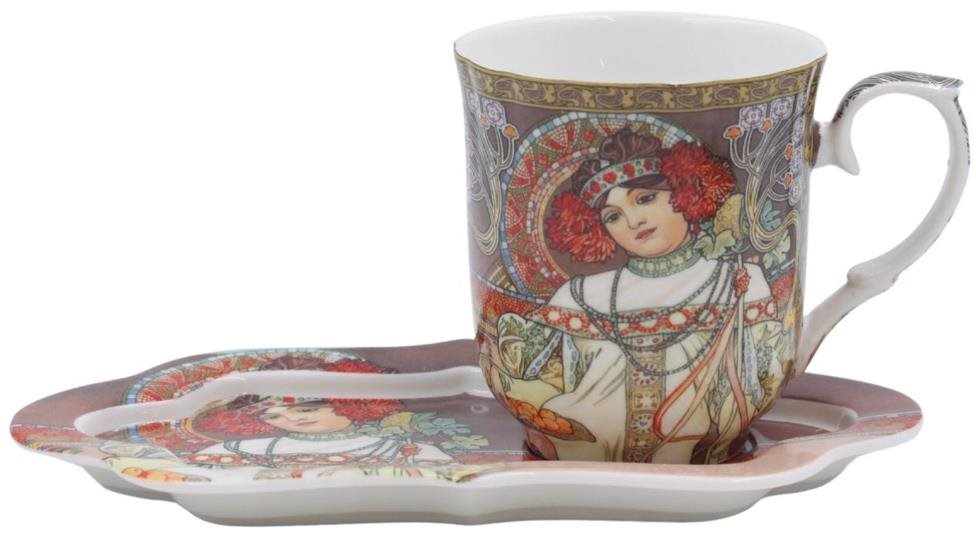 Home Elements porcelánový hrnek 360 ml, s podtáckem, Mucha Podzim