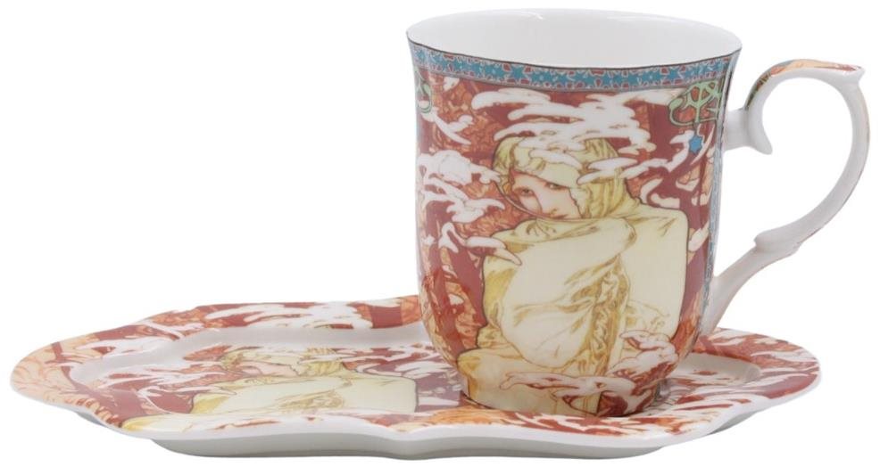 Home Elements porcelánový hrnek 360 ml, s podtáckem, Mucha Zima