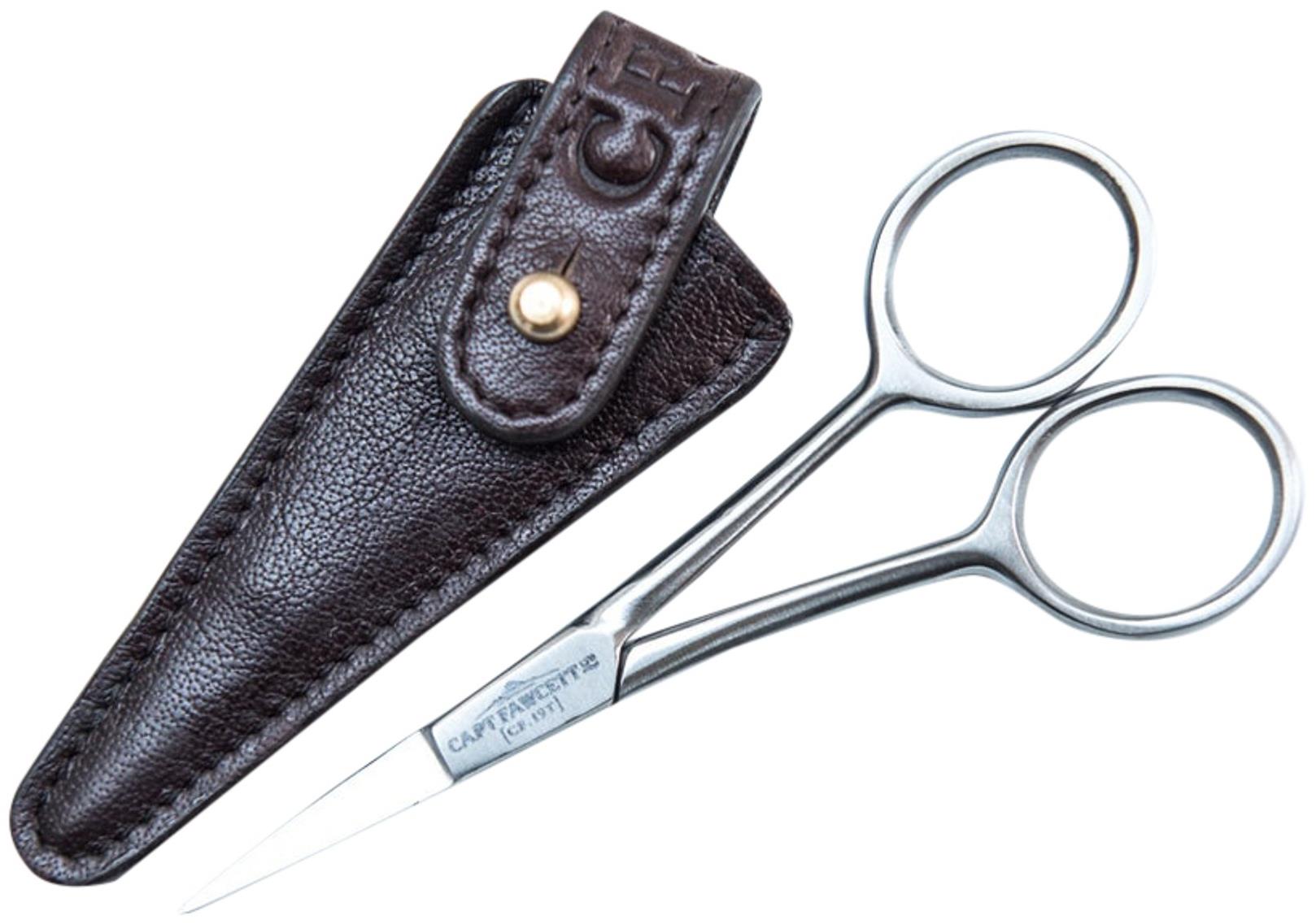 Zastřihávací nůžky CAPTAIN FAWCETT v koženém pouzdře.