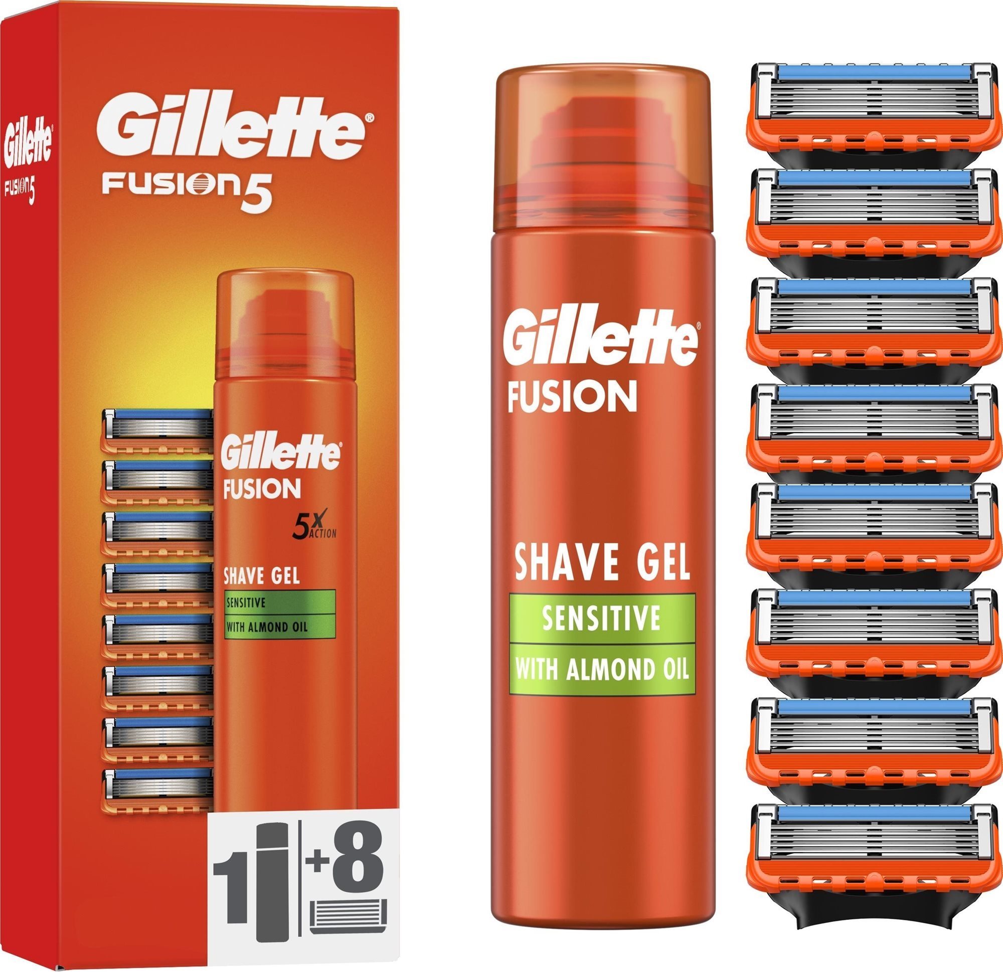 GILLETTE Fusion5 8 ks + Gel Na Holení Sensitive 200 ml