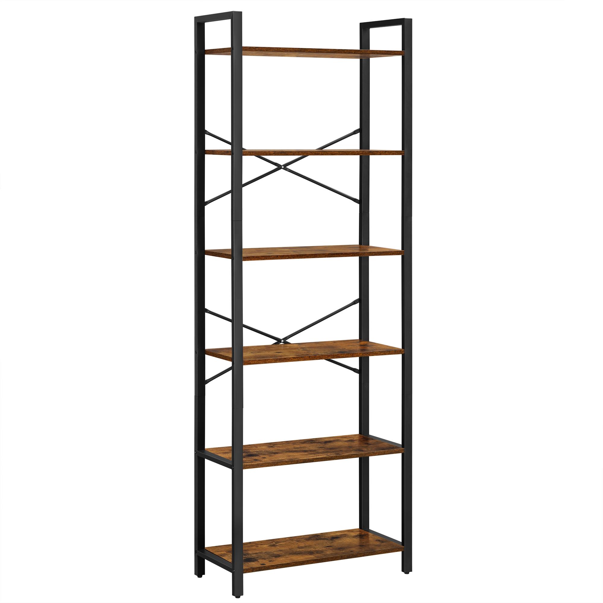 VASAGLE Regál 6 polic vintage, černo-hnědý, 66 × 30 × 186 cm