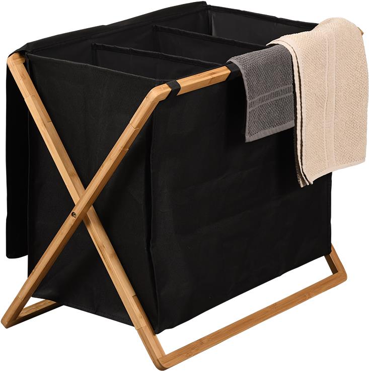 KESPER Koš na prádlo třídící, černý, bambus, polyester 69 × 56,5 × 41 cm