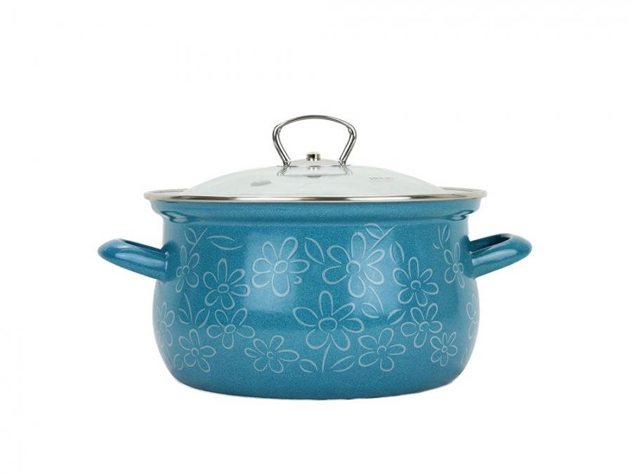 BELIS Smaltovaný hrnec se skl. poklicí Flower 18 cm, 2,6 l