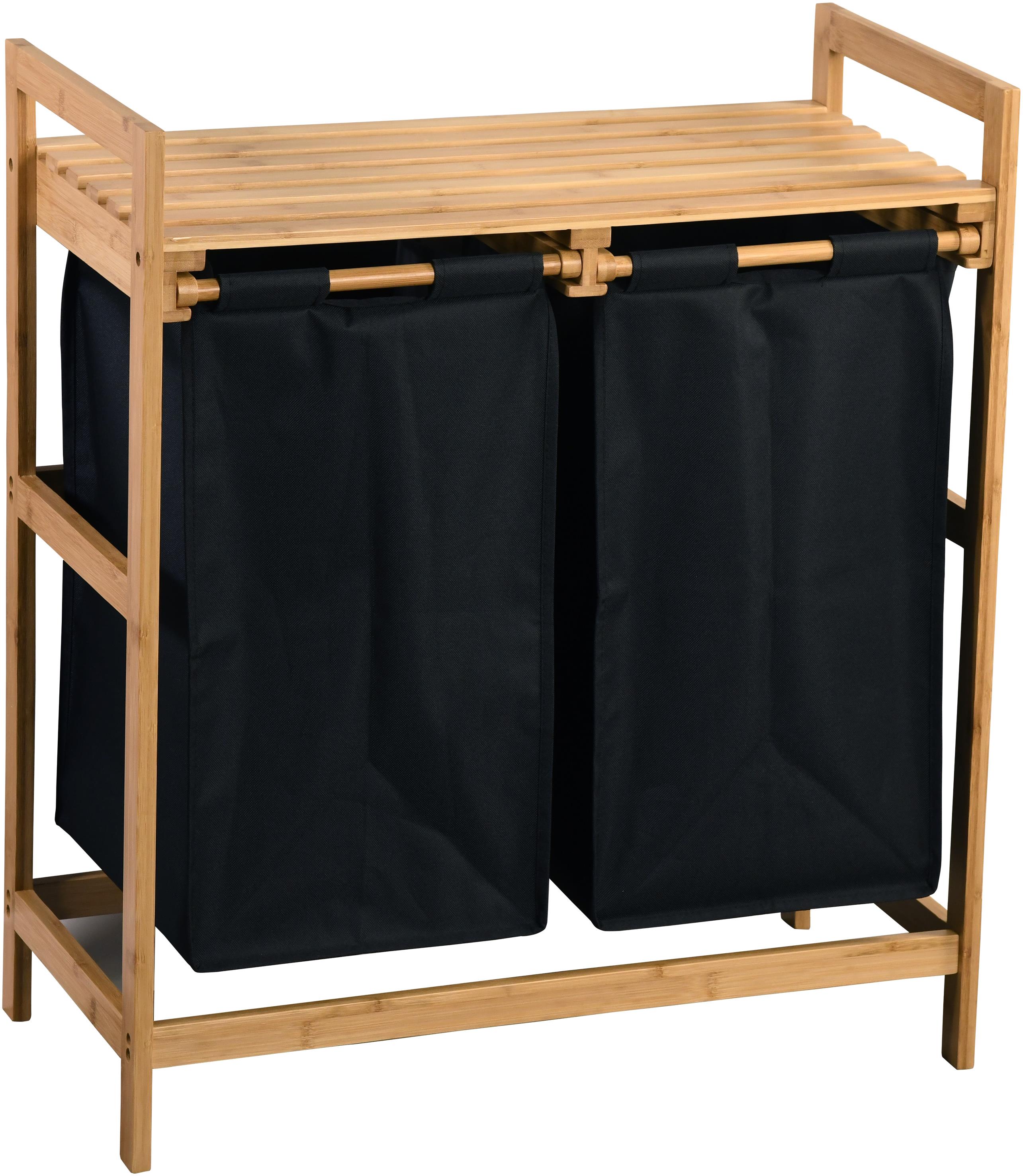 Kesper Koš na špinavé prádlo třídící s policí, černý, bambus, polyester 64 × 73 × 33 cm