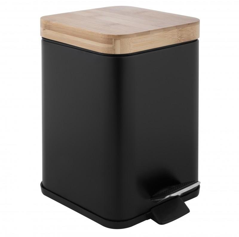 DuraHome Koš na odpadky Loreto 43945, 3 l, čtverec, bambusové víko, černý