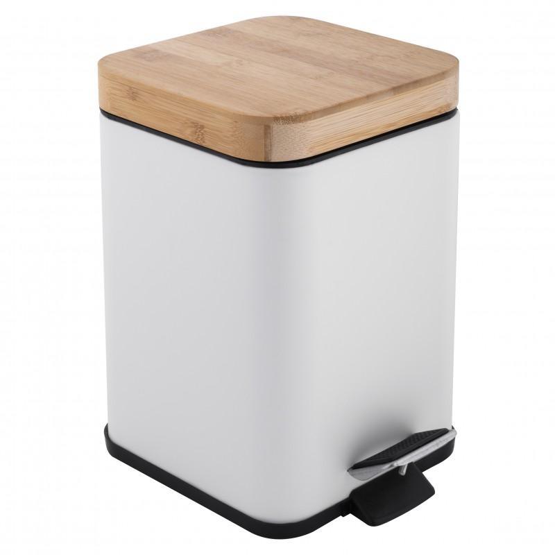 DuraHome Koš na odpadky Loreto 43952, 3 l, čtverec, bambusové víko, bílý
