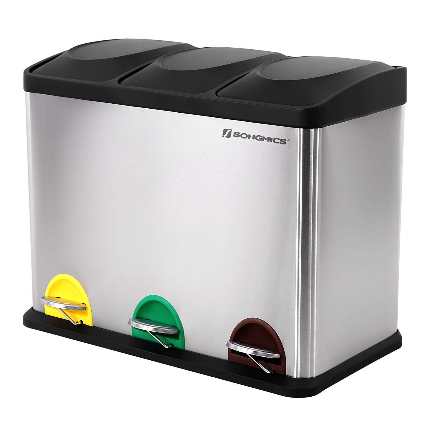 Houseland Odpadkový koš 3 × 15 l, stříbrný