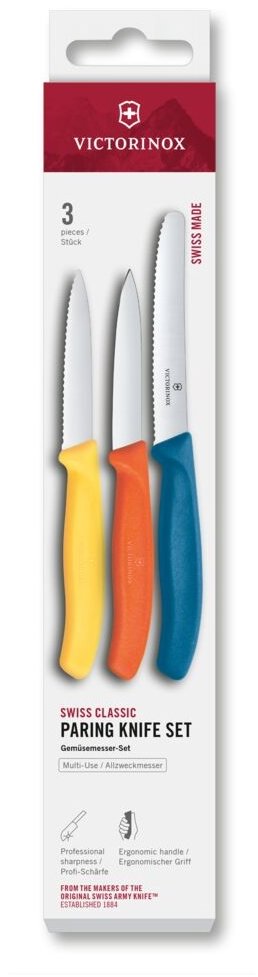 Victorinox Sada nožů na zeleninu Swiss Classic, rovné/vroubkované ostří, žlutá/oranžová/modrá