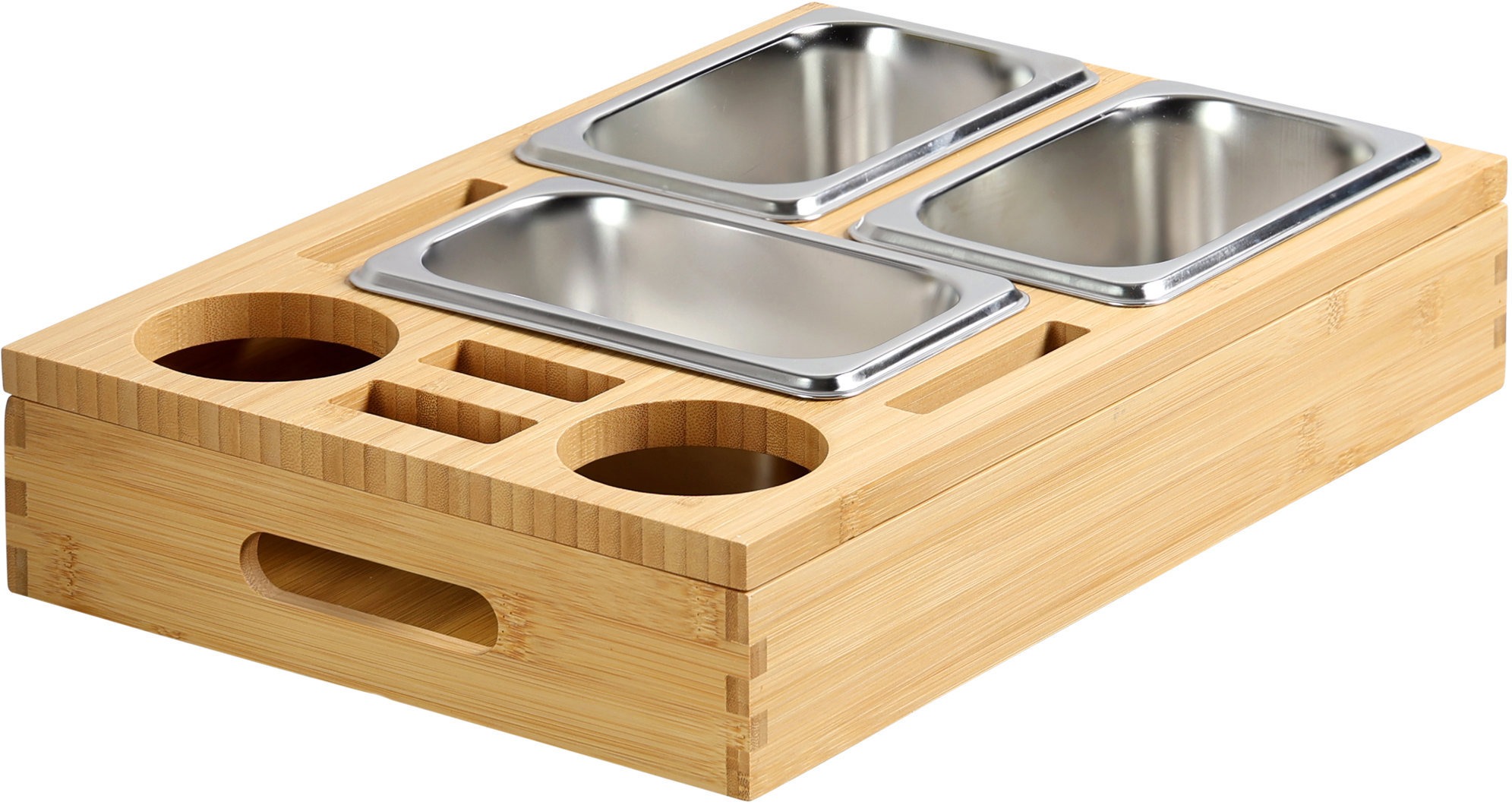 KESPER Bufetový organizér s nerez nádobami, bambus 39,8 × 26 × 7,5 cm