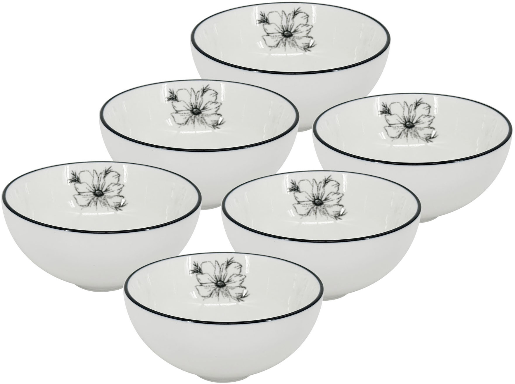 by inspire Set 6 ks - Miska Alba Dash Bloom, průměr 15 cm, černá kytka