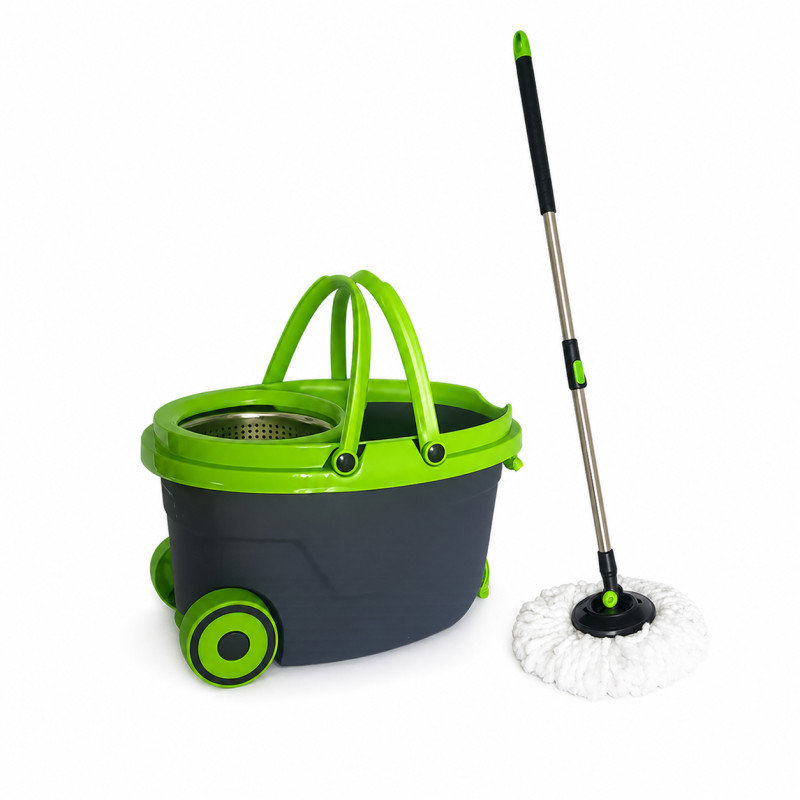 Verk 27774 Rotační mop 360°, kbelík na kolečkách, 2× potah z mikrovlákna, černozelený
