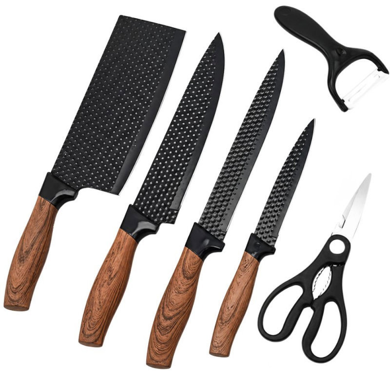 Verk 07513 Sada kuchyňských nožů 4 ks, nůžky a škrabka, černá