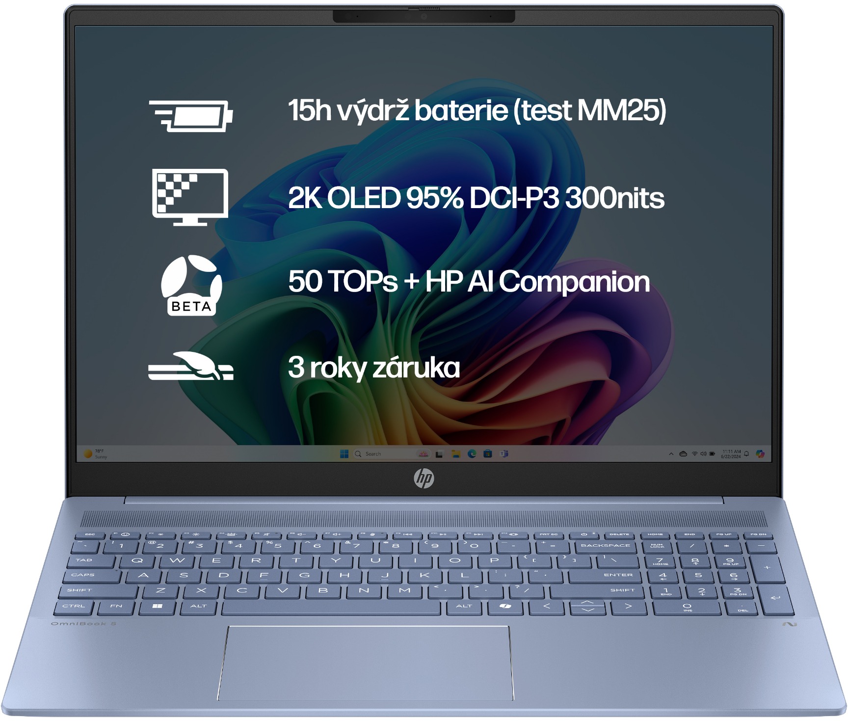 HP OmniBook 5 AI 16-ag1005nc v modré barvě