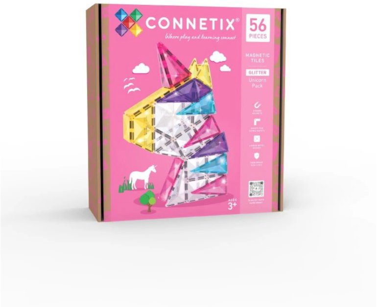 Connetix Tiles Jednorožec magnetická stavebnice se třpytkami, 56 ks