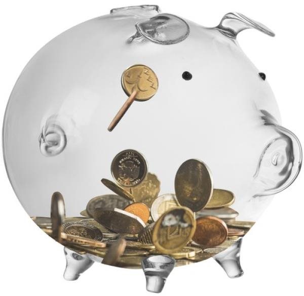 Iso Trade Skleněná pokladnička na mince – průhledné prasátko 12 cm