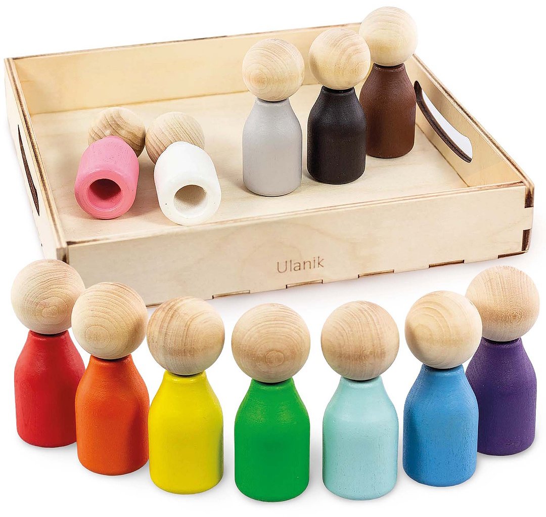 Ulanik Dřevěný Montessori hra - Peg dolls na prsty