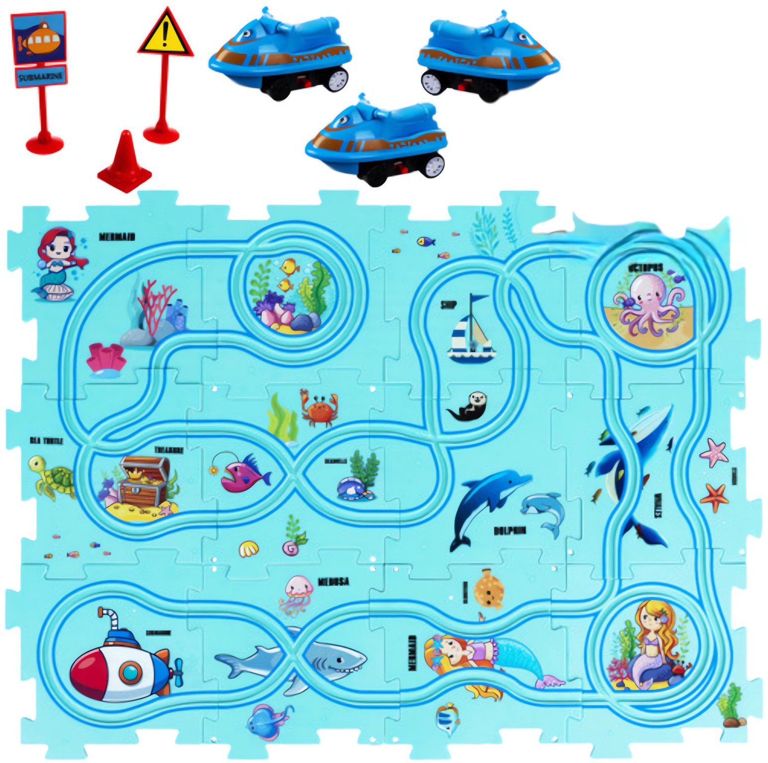 Interaktivní puzzle podmořský svět s dopravními značkami pro děti od 4 let.