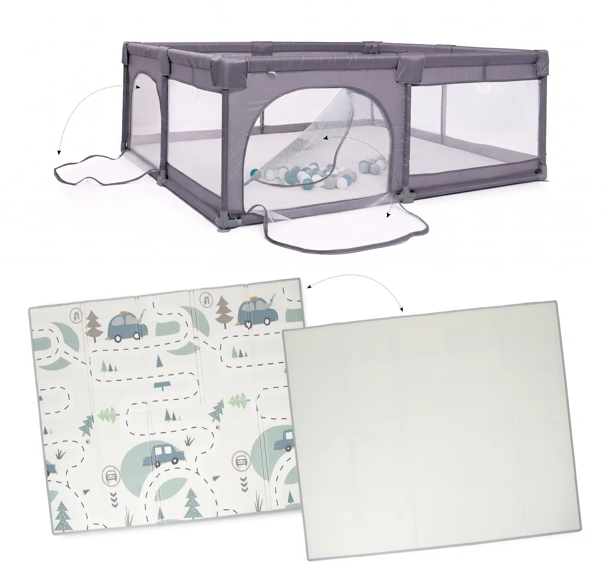 BabyGO Playpark Grey, s matrací