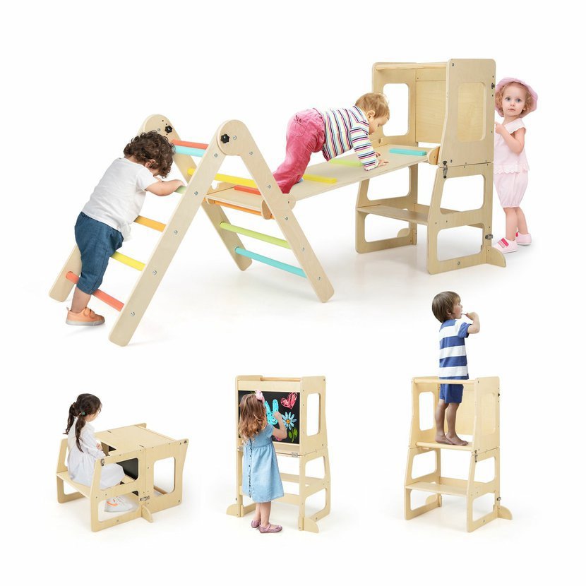 Costway Učící věž a Piklerové trojúhelník - Montessori sada 7v1, pastel