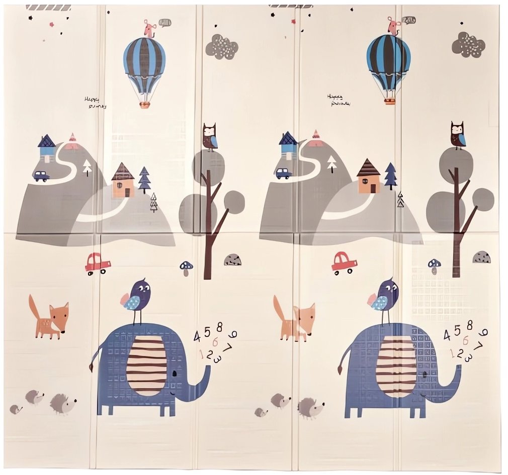 KIK KX4503 Vzdělávací pěnová oboustranná podložka SLONI, 180 × 200 cm