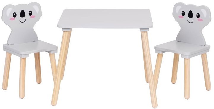 ECOTOYS 6163 Dětský dřevěný stolek s židličkami Koala, šedý