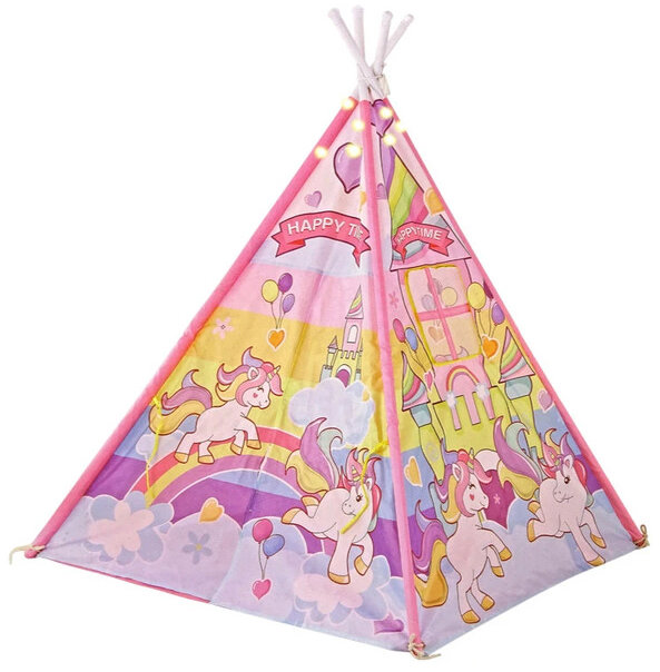 LEAN Toys 10514 Dětský stan se světelnými efekty a jednorožci, růžový