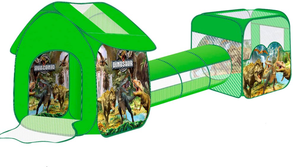 LEAN Toys 20345 Dětské hřiště stan s tunelem 3 v 1, dinosauři