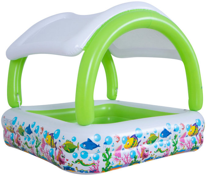 SunClub 51016 Nafukovací zahradní bazének se stříškou 143 × 143 cm, rybičky