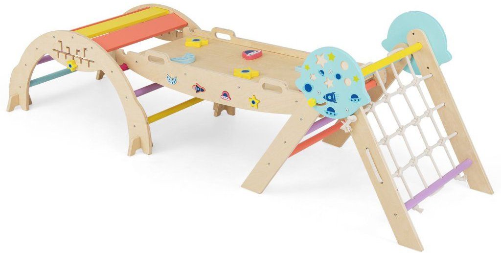Costway Montessori sada s Piklerové trojúhelníkem, deskami a houpačkou Space Pastel