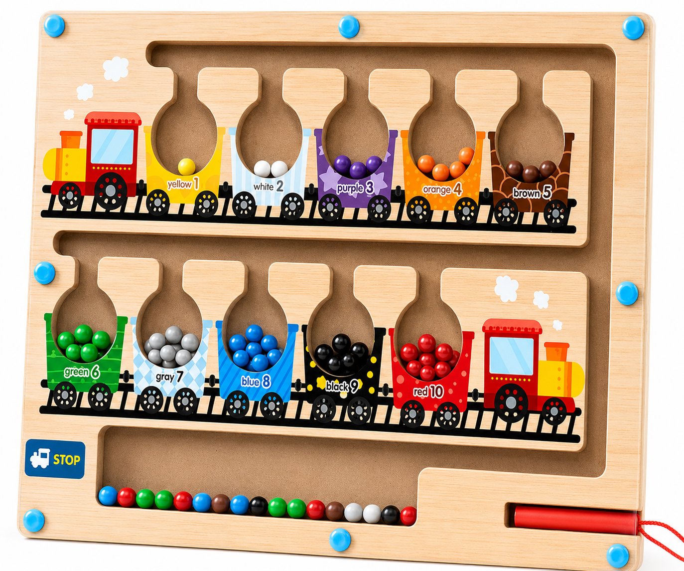 iMex Toys Montessori magnetické bludiště ze dřeva – učení barev a počítání