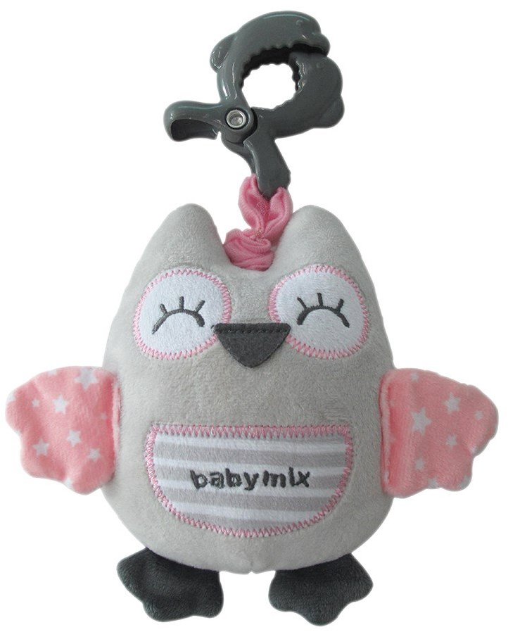 Baby Mix Edukační hrající plyšová hračka s klipem - sova růžová