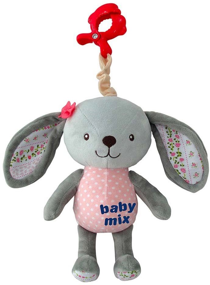 Baby Mix Dětská plyšová hračka s hracím strojkem a klipem - králík